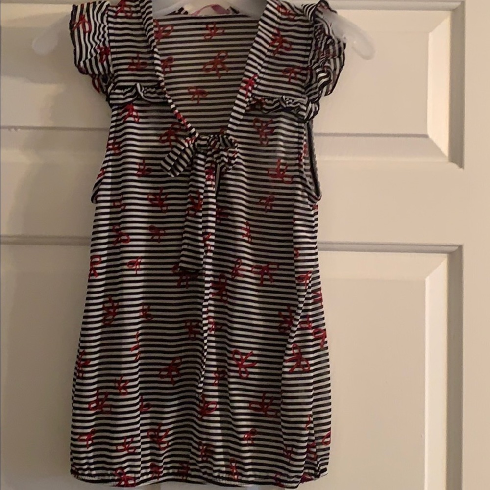 Chiffon stretch blk/white red bow sleeveless top